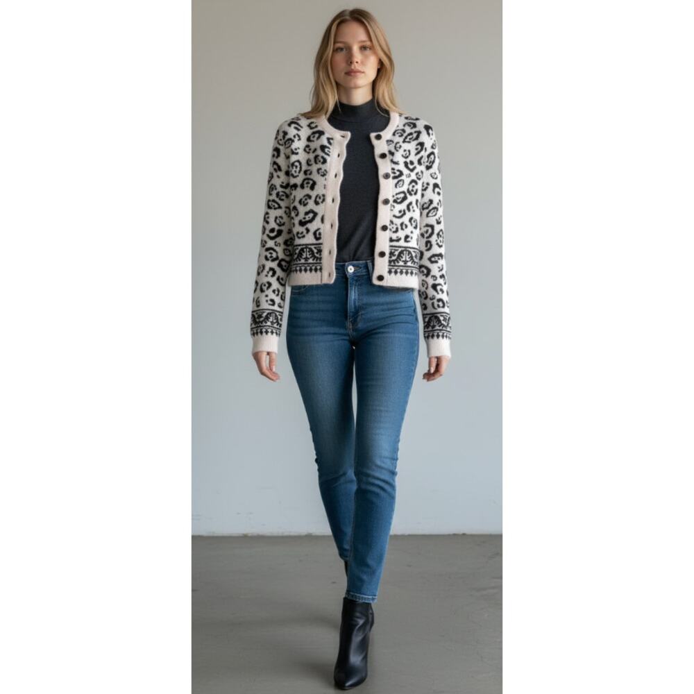 Altuzarra Leopard Print Cropped Cardigan M Wool Alpaca Button Front Italy $795